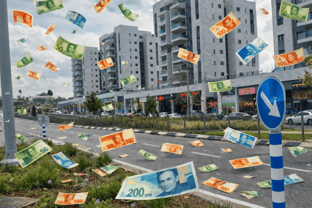 תמונה של שטרות כסף נופלים מהשמיים ל שדרת העסקים דרך ארץ בחריש