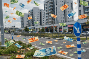 תמונה של שטרות כסף נופלים מהשמיים ל שדרת העסקים דרך ארץ בחריש